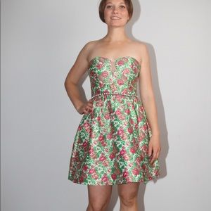 Minuet Lurex Vintage Floral Strapless Dress